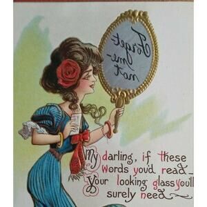 Victorian Postcard Witch Magic Hand Mirror Dwig Series 30 Forget Me Not Original